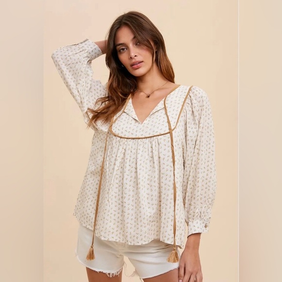 In Bloom Cream Blouse with Tassel Accents - Picture 7 of 12